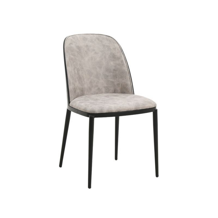 LeisureMod Tule 7-Piece Dining Set in Steel Frame with 6 Upholstered Seat Dining Chairs and 71" Oval Dining Table with MDF Tabletop Black/White Angled Chair Photo.