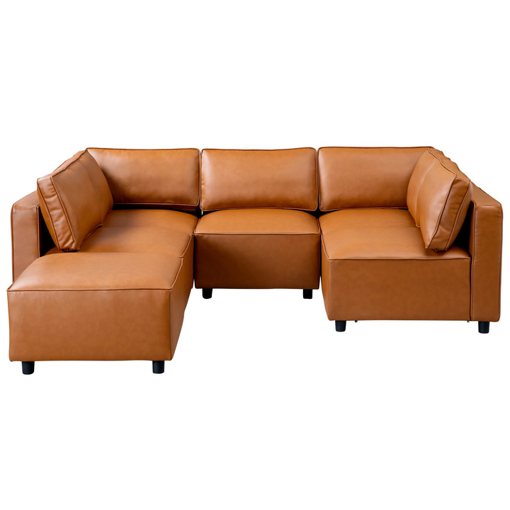 Reno Cognac Vegan Leather Modular Sofa Front View.