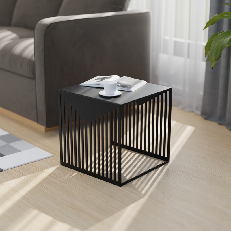LeisureMod Cisco Modern Square Steel Side Table with Powder Coated Finish Black