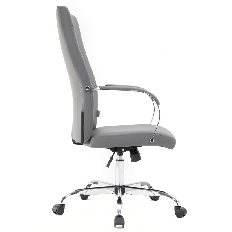 LeisureMod Sonora Modern High-Back Leather Office Chair Grey Side View.