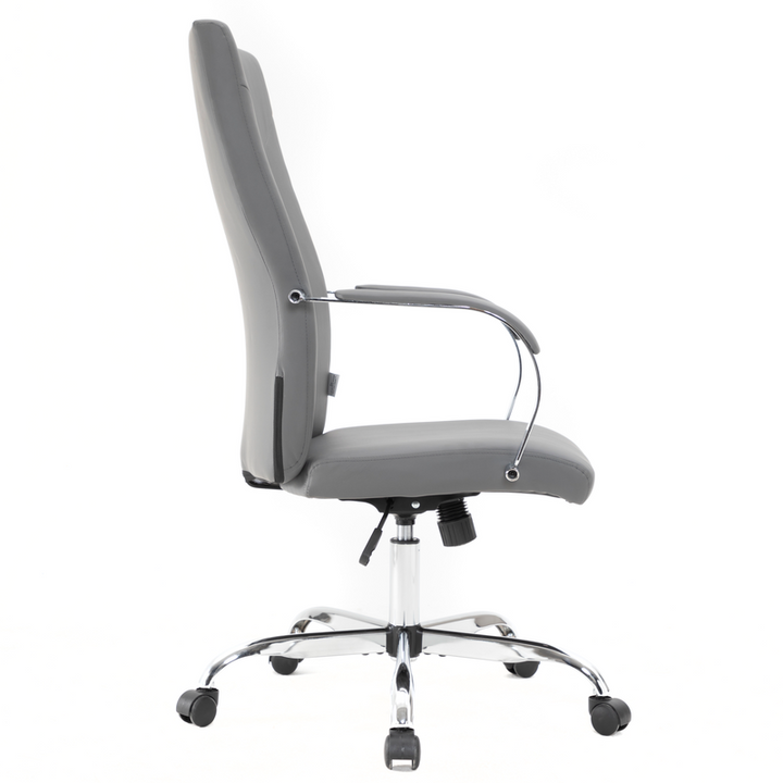 LeisureMod Sonora Modern High-Back Leather Office Chair Grey Side View.