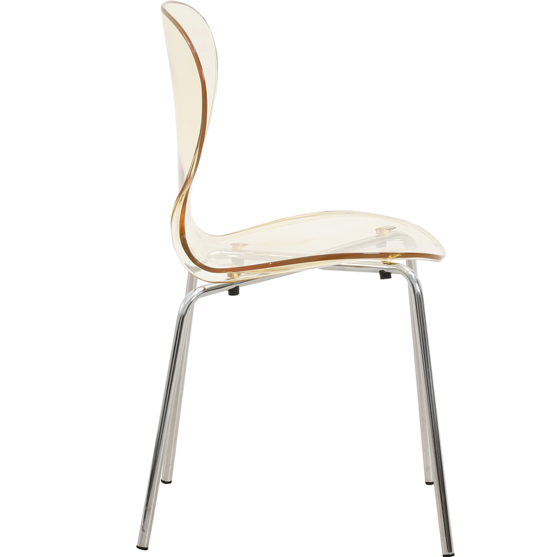 LeisureMod Modern Oyster Transparent Side Chair Amber Side View.