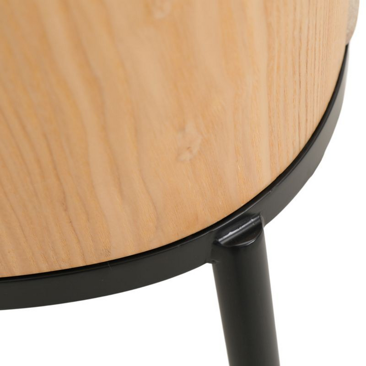 LeisureMod Tule Mid-Century Modern Dining Side Chair with Velvet Seat and Powder-Coated Natural Wood/Brown Closeup.