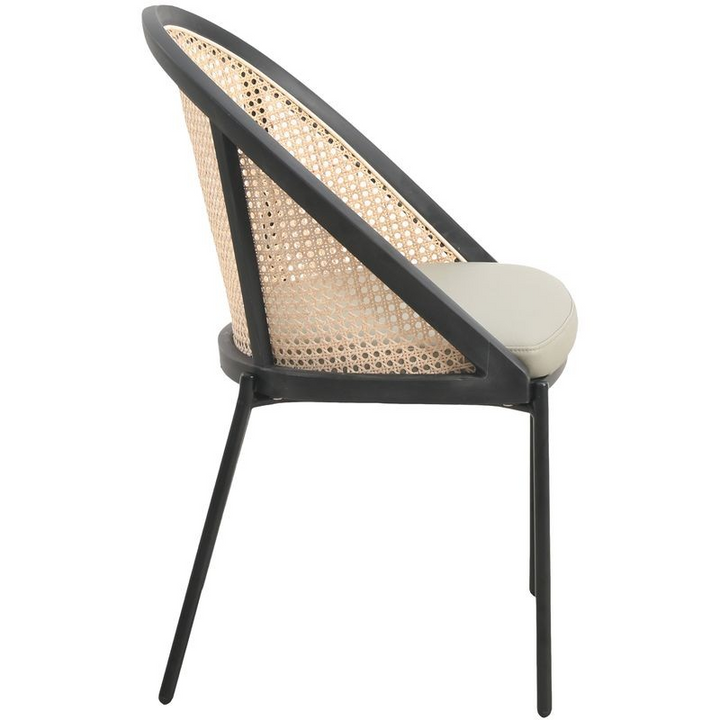 LeisureMod Urbane Collection Modern Dining Chair with Wicker Back in Olive Green Side View.