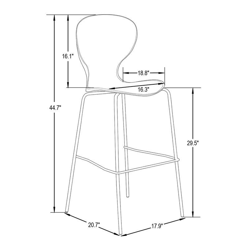 Technical drawing of a chair with dimensions labeled.