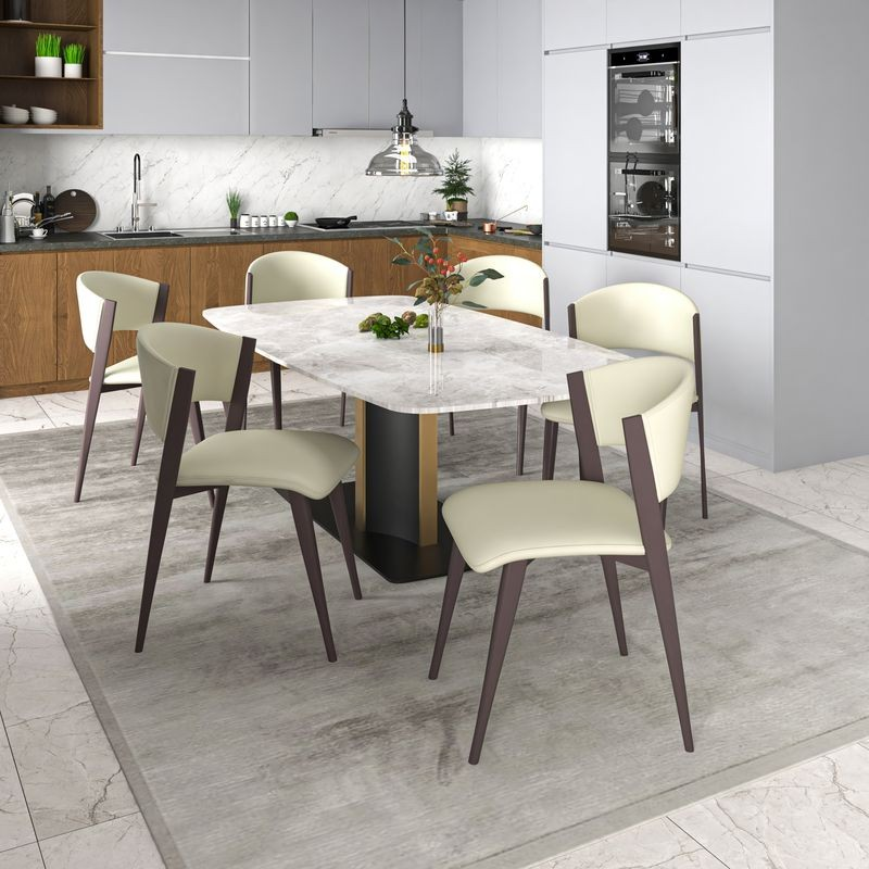 LeisureMod Aspen Collection Modern Dining Chair in Light Grey at Table.
