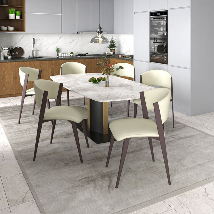 LeisureMod Aspen Collection Modern Dining Chair in Light Grey at Table.
