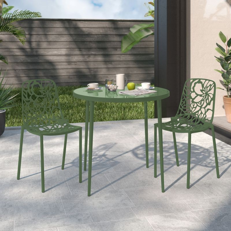 LeisureMod Modern Devon Aluminum Chair, Set of 2 Khaki Green