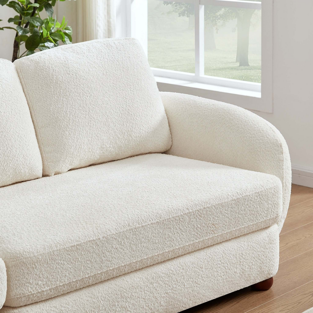 Paton 114.5'' Boucle Fabric Sofa Closeup.