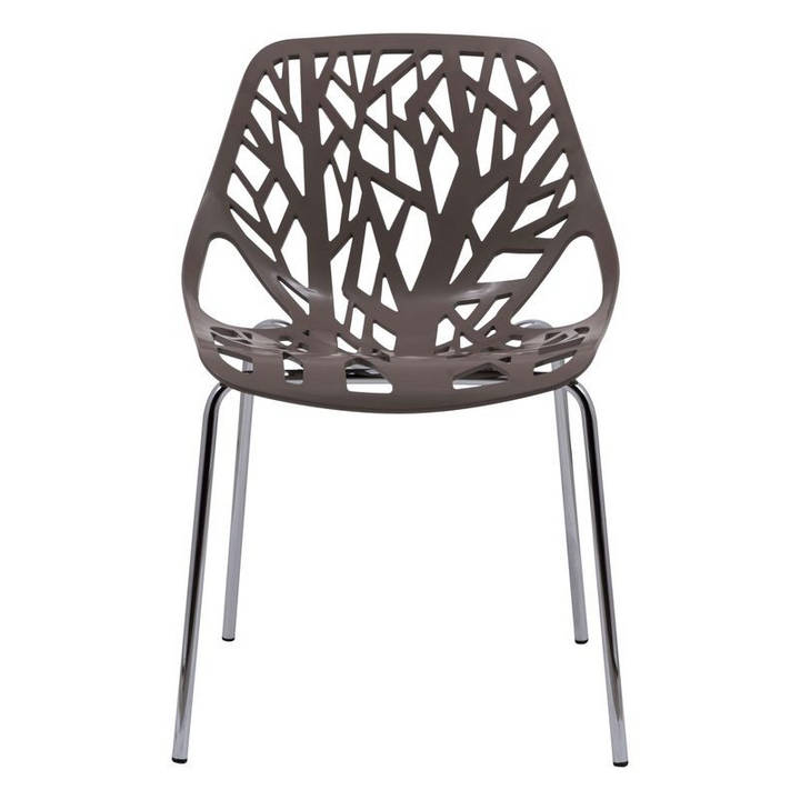 LeisureMod Modern Asbury Dining Chair w/ Chromed Legs Taupe Front View.