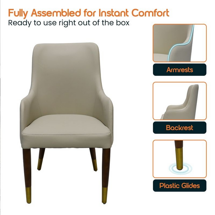 Beige chair with assembly instructions on a white background.