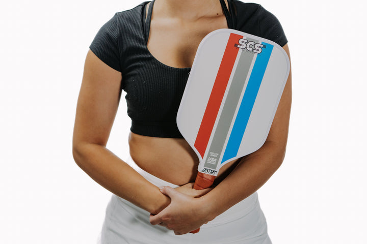 Mav Evo-Lite Series Pickleball Paddle with Person.