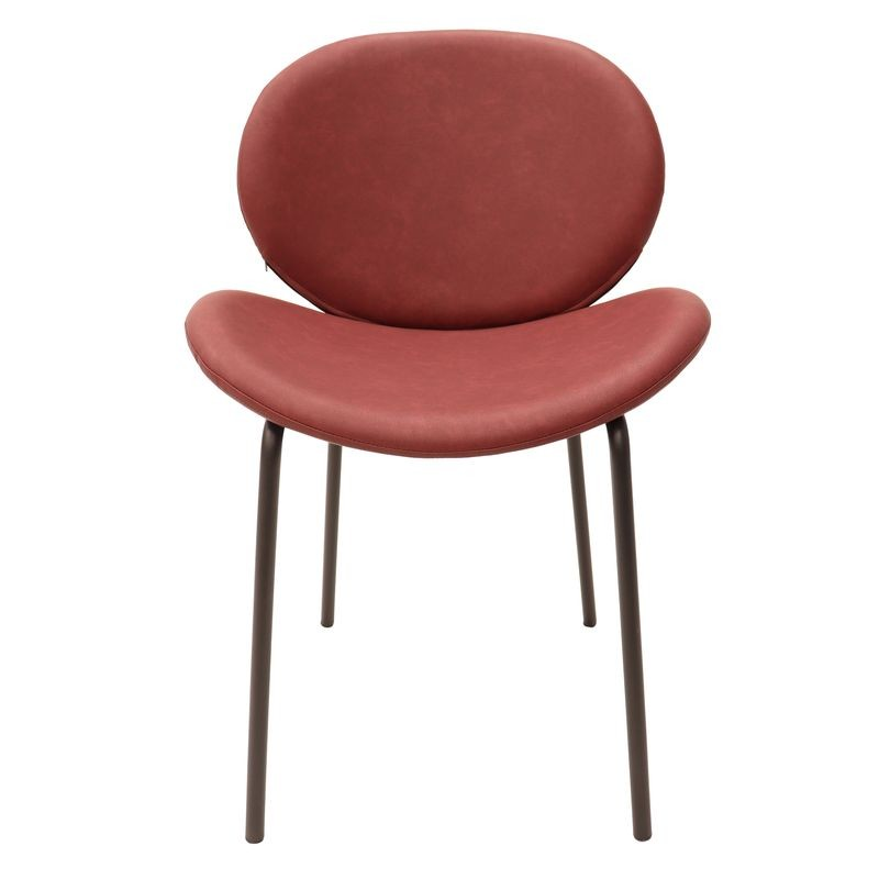 LeisureMod Servos Modern Dining Side Chair with Upholstered Faux Leather Seat and Powder Coated Iron Frame for Kitchen and Dining Room Bordeaux Front View.