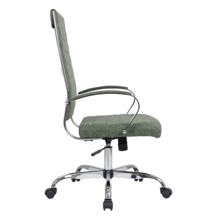LeisureMod Benmar High-Back Leather Office Chair Green Side View.