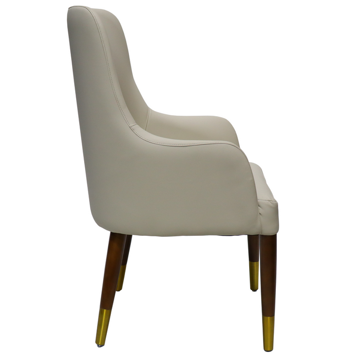 Leisuremod Viva Collection Modern Wooden Dining Armchair in Taupe Side View.