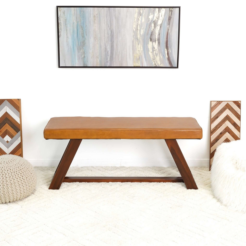 Marley Genuine Leather Bench in Tan Photo.