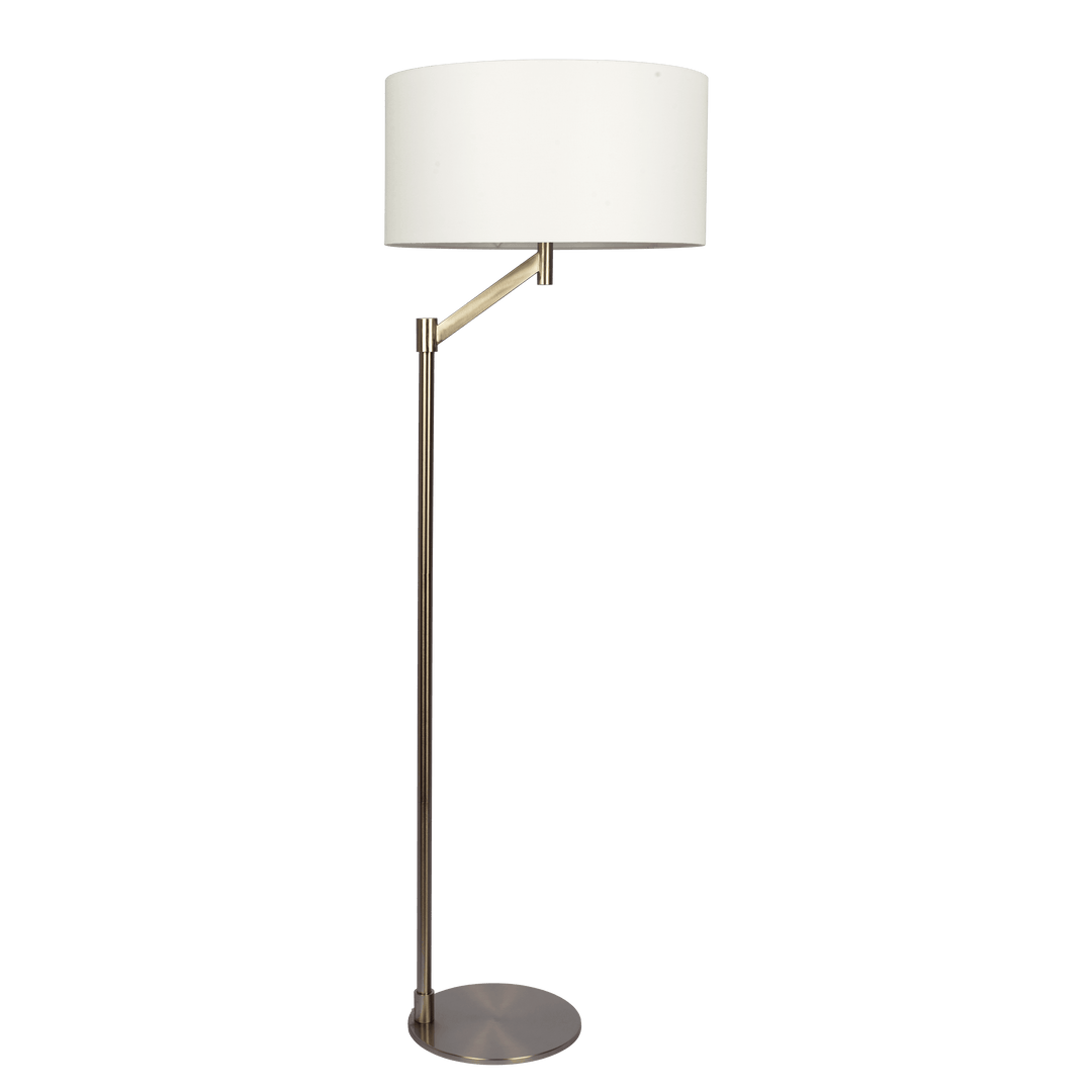 Serene Brushed Nickel Floor Lamp with Rotary Switch Metal Base White Linen Shade