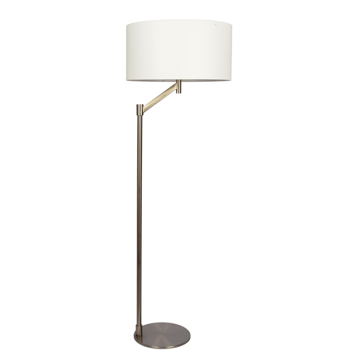 Serene Brushed Nickel Floor Lamp with Rotary Switch Metal Base White Linen Shade