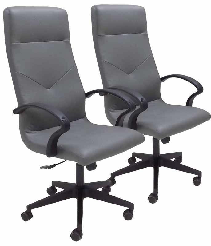 Set of 2 High Back Conference Room Chairs in Faux Leather Gray