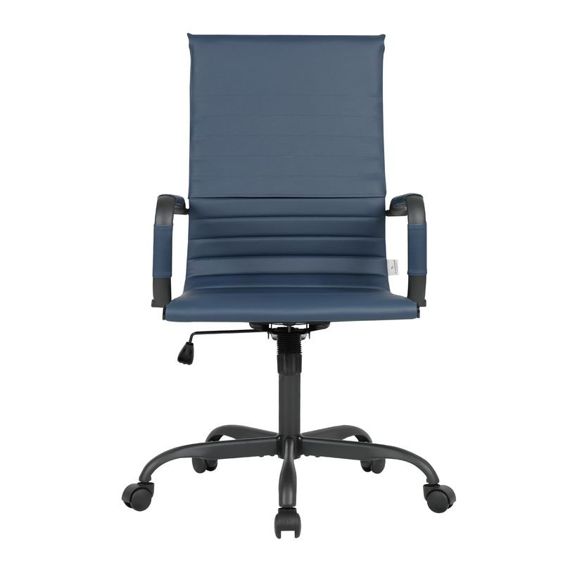 LeisureMod Harris High-Back Leather Office Chair with Black Frame Blue Front View.