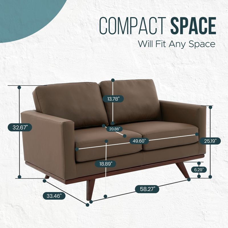 LeisureMod Chester Modern Faux Leather Loveseat in Taupe Leather Compact Space.
