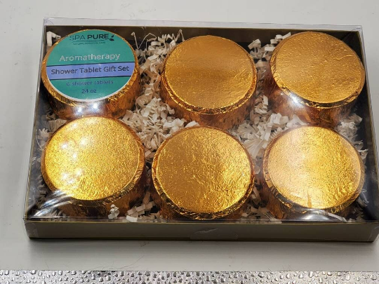 Gift Set with 6 Aromatherapy Shower Tablets - Best Sellers - Gold - 100% Essential Oil Blends