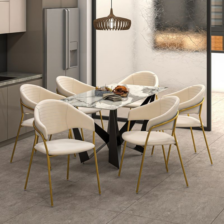 LeisureMod Bella Collection Modern Dining Chair in Off White at Table.