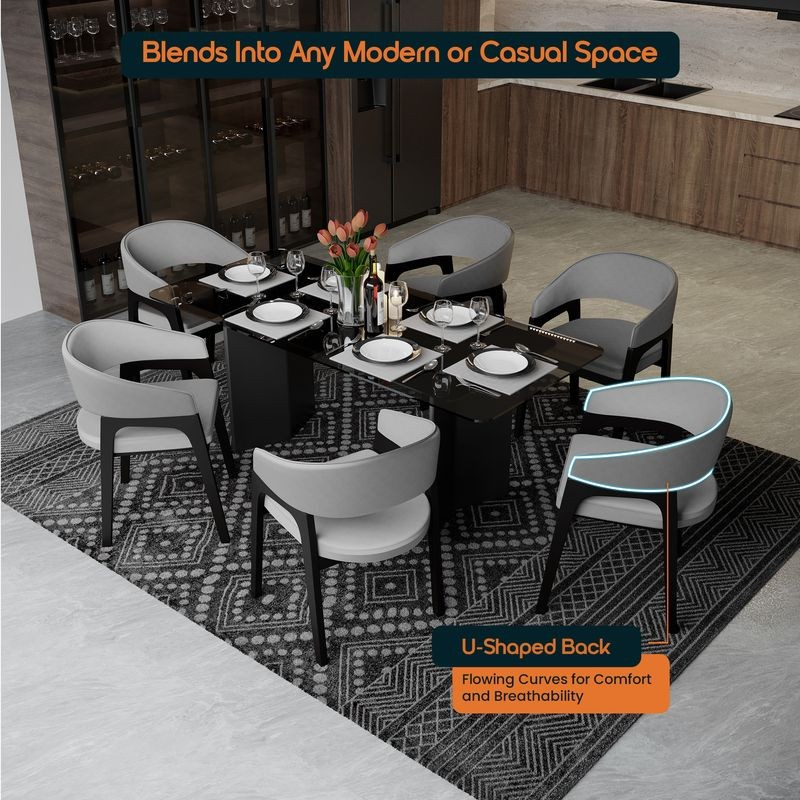 Leisuremod Cali Collection Modern Dining Chair in Light Grey at Table.