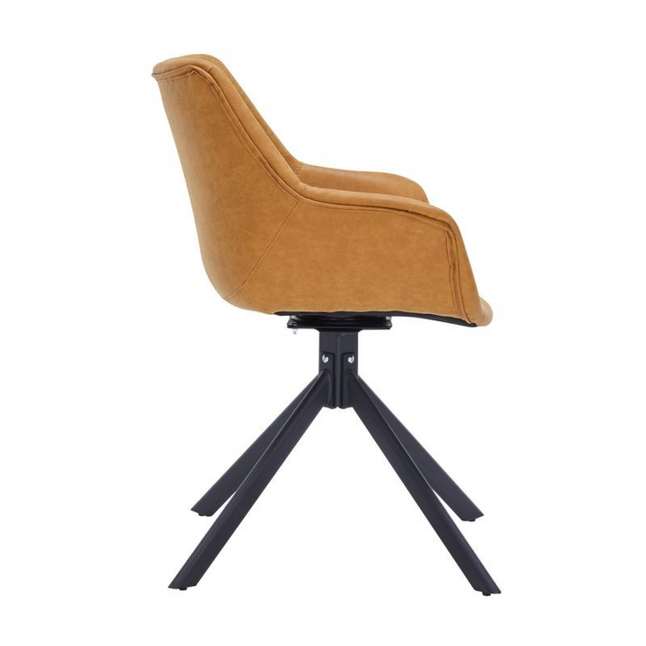 LeisureMod Markley Modern Leather Dining Swivel Armchair in Light Brown Side View.