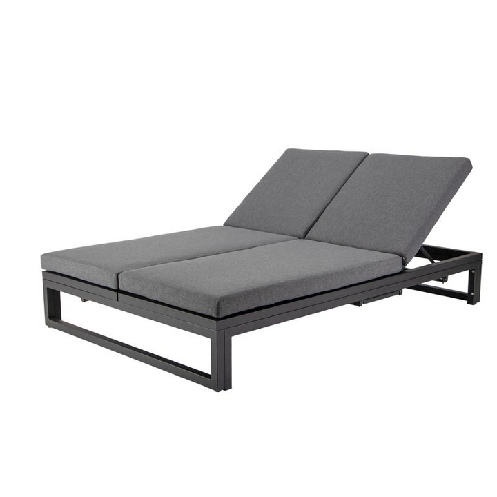 LeisureMod Chelsea Convertible Lounge Reclining Double Chaise with Cushions Black Picture.