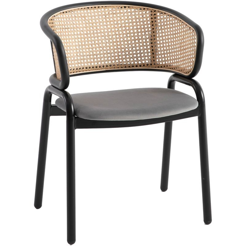 Leisuremod Ervilla Modern Dining Chair with Stainless Steel Legs Velvet Seat and Wicker Back Grey