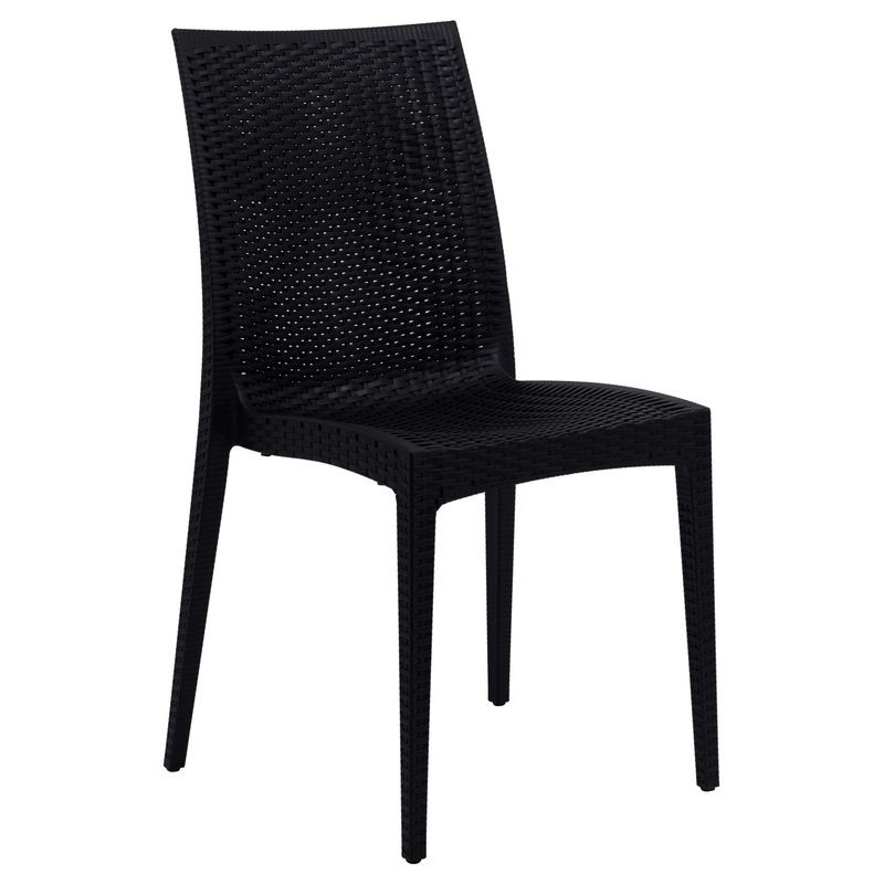 LeisureMod Weave Mace Indoor/Outdoor Dining Chair (Armless) Black