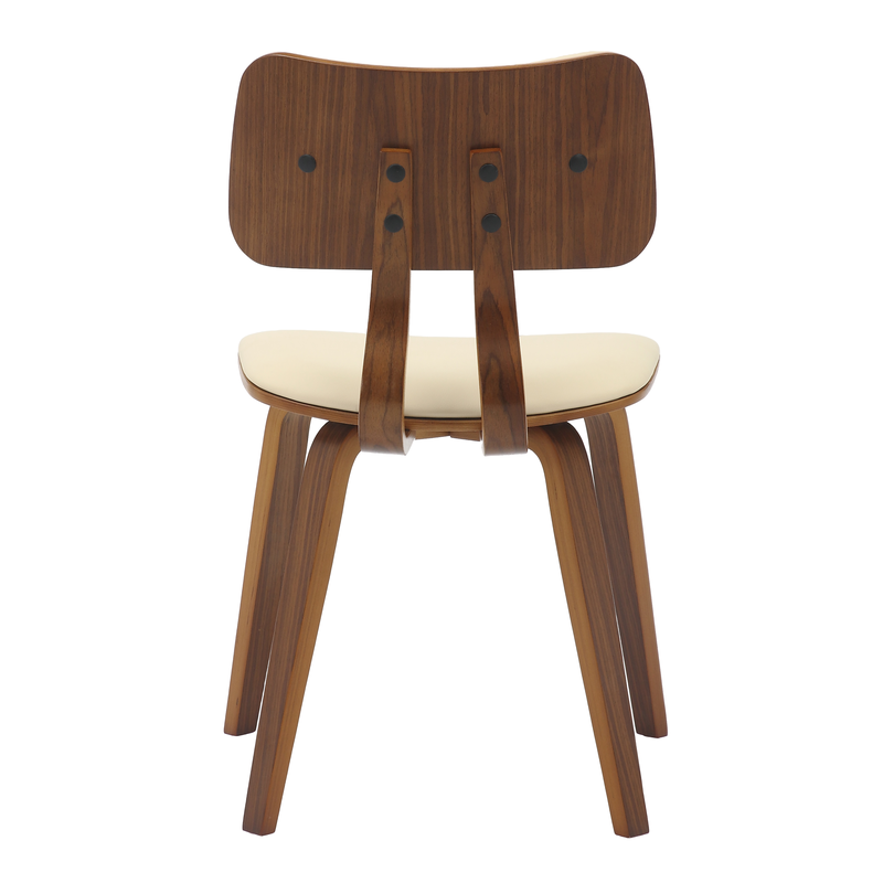 Modern Wooden Dining Chair with Walnut Color Frame in Cream in the Clivo Collection Back Photo.