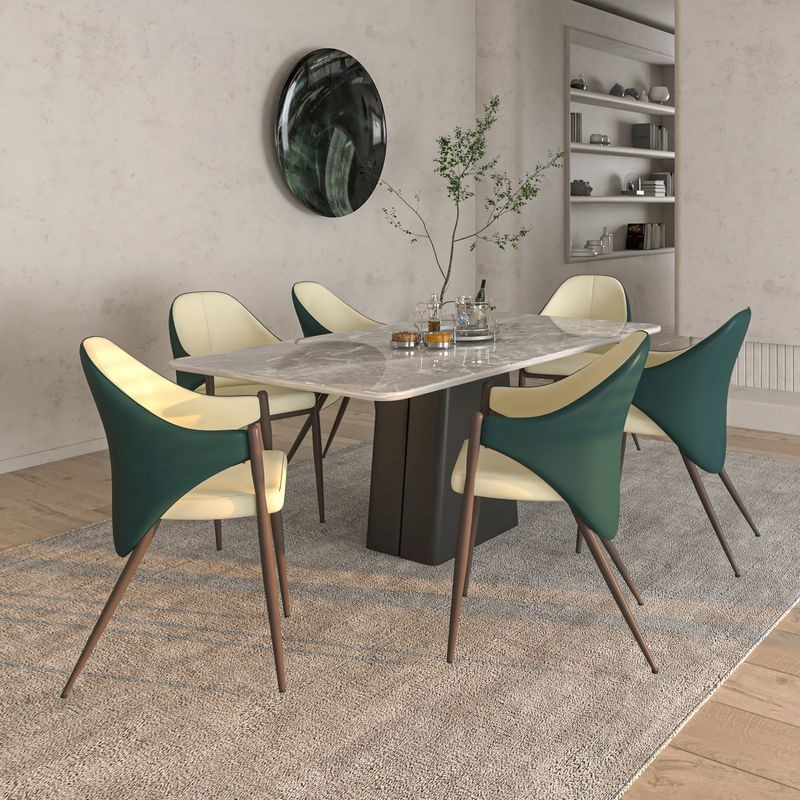Leisuremod Sante Collection Modern Dining Chair in Cream/Green at Table.