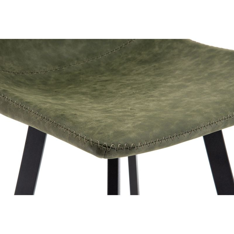 LeisureMod Elland Modern Upholstered Leather Bar Stool with Iron Legs and Footrest Closeup.
