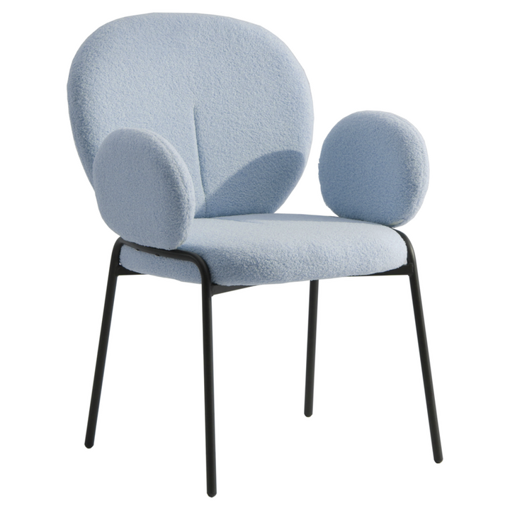 Leisuremod Celestial Series Boucle Dining Armchair with Black Frame and Blue Fabric