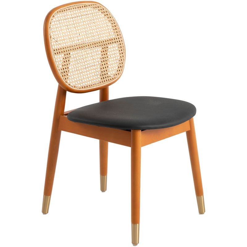 LeisureMod Holbeck Wicker Dining Chair with Upholstered Leather Seat and Beech Wood Legs Black