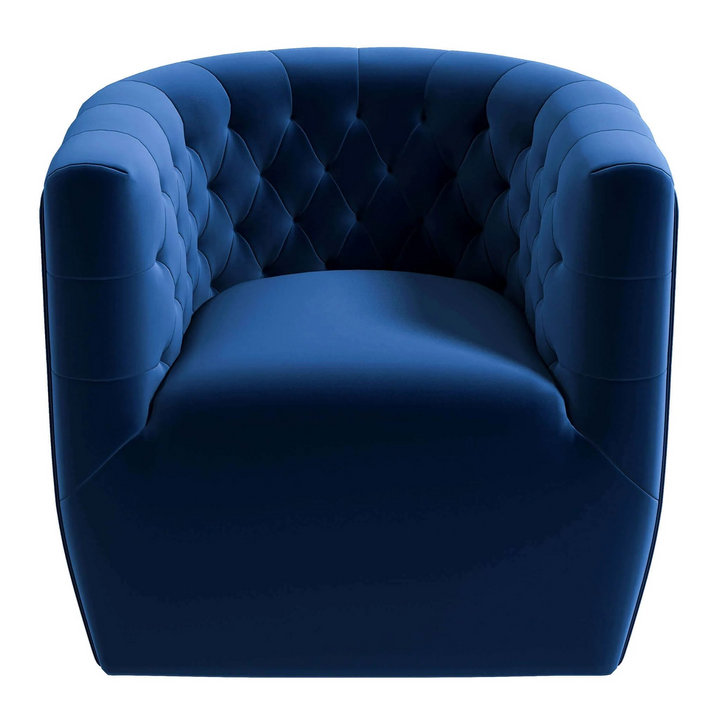 Delaney Dark Blue Velvet Swivel Chair Front View.