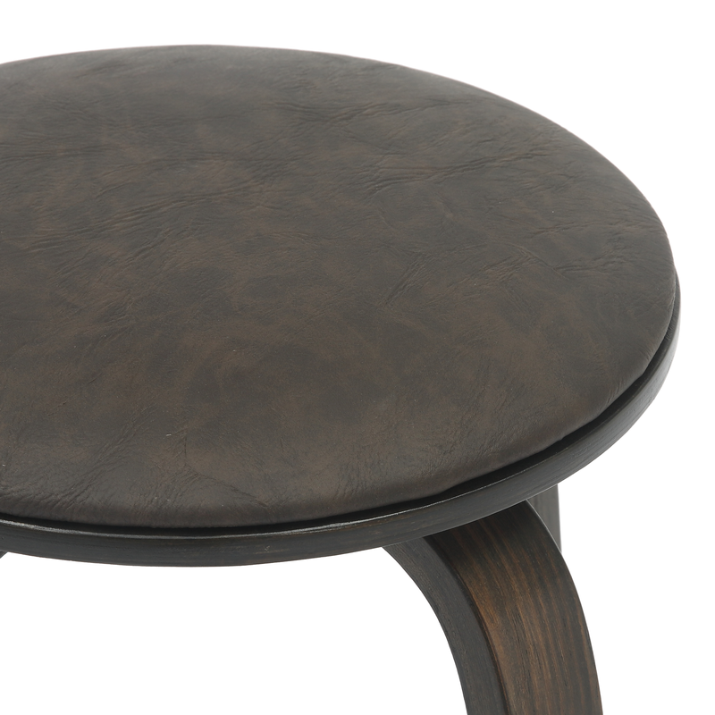 LeisureMod Wooden Counter Stool Pelya Collection Modern Style Walnut Glazed Color in Brown Closeup.