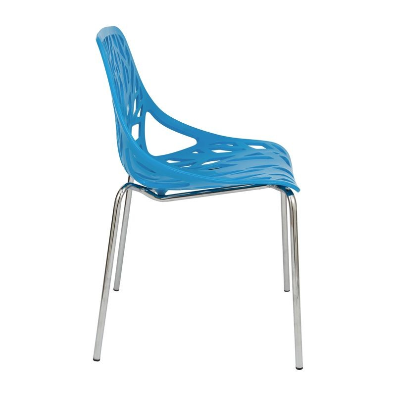 LeisureMod Modern Asbury Dining Chair w/ Chromed Legs Blue Side View.