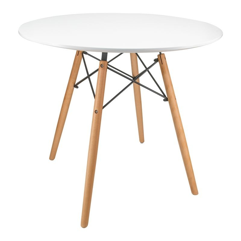 LeisureMod Dover Round Bistro Wood Top Dining Table w/Natural Wood Eiffel Base