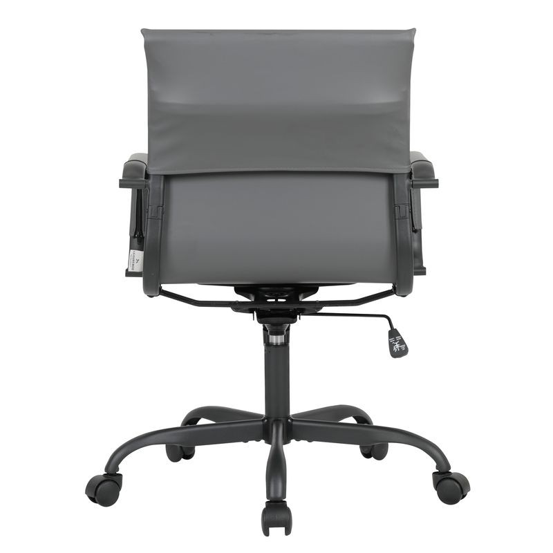 LeisureMod Harris Leather Home Office Chair in Grey with Black Frame Back View.