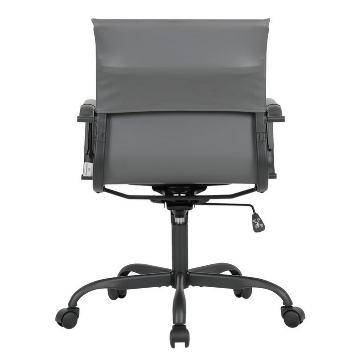 LeisureMod Harris Leather Home Office Chair in Grey with Black Frame Back View.