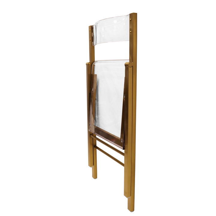 LeisureMod Menno Modern Acrylic Gold Base Folding Chair Folded.