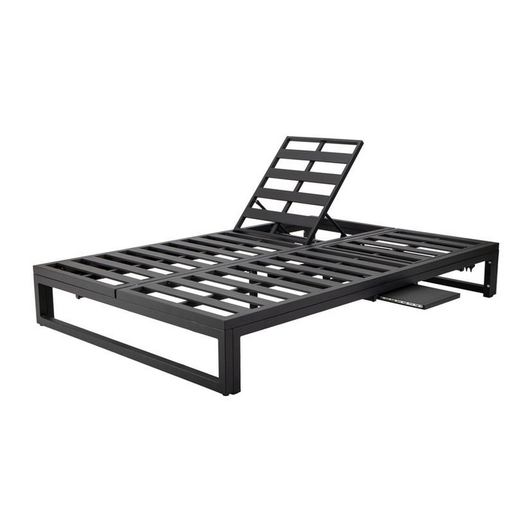 LeisureMod Chelsea Convertible Lounge Reclining Double Chaise with Cushions Black Frame.