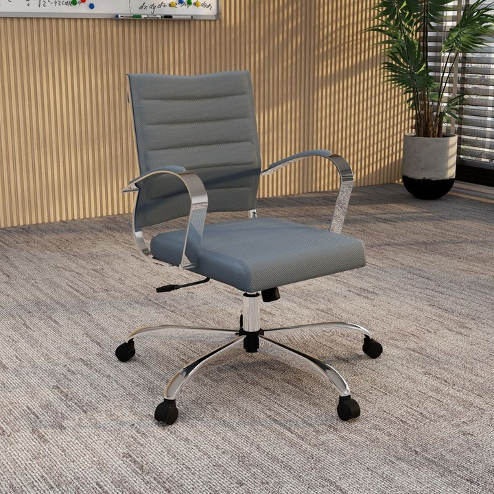 LeisureMod Benmar Home Mesh Office Chair in Grey in Room.