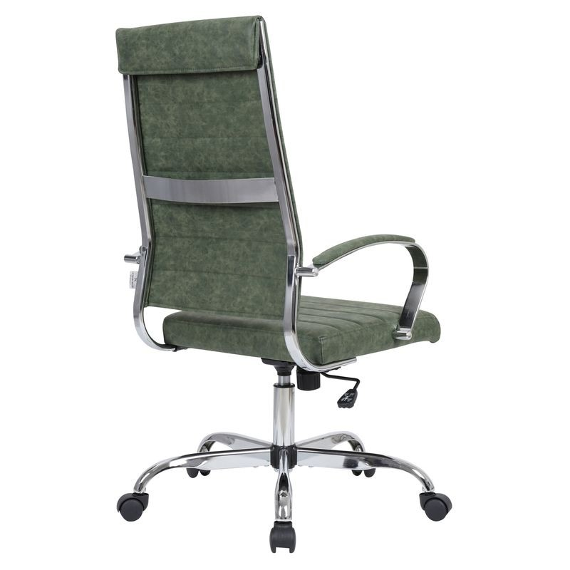 LeisureMod Benmar High-Back Leather Office Chair Green Back View.