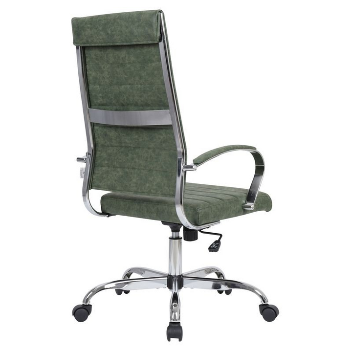 LeisureMod Benmar High-Back Leather Office Chair Green Back View.