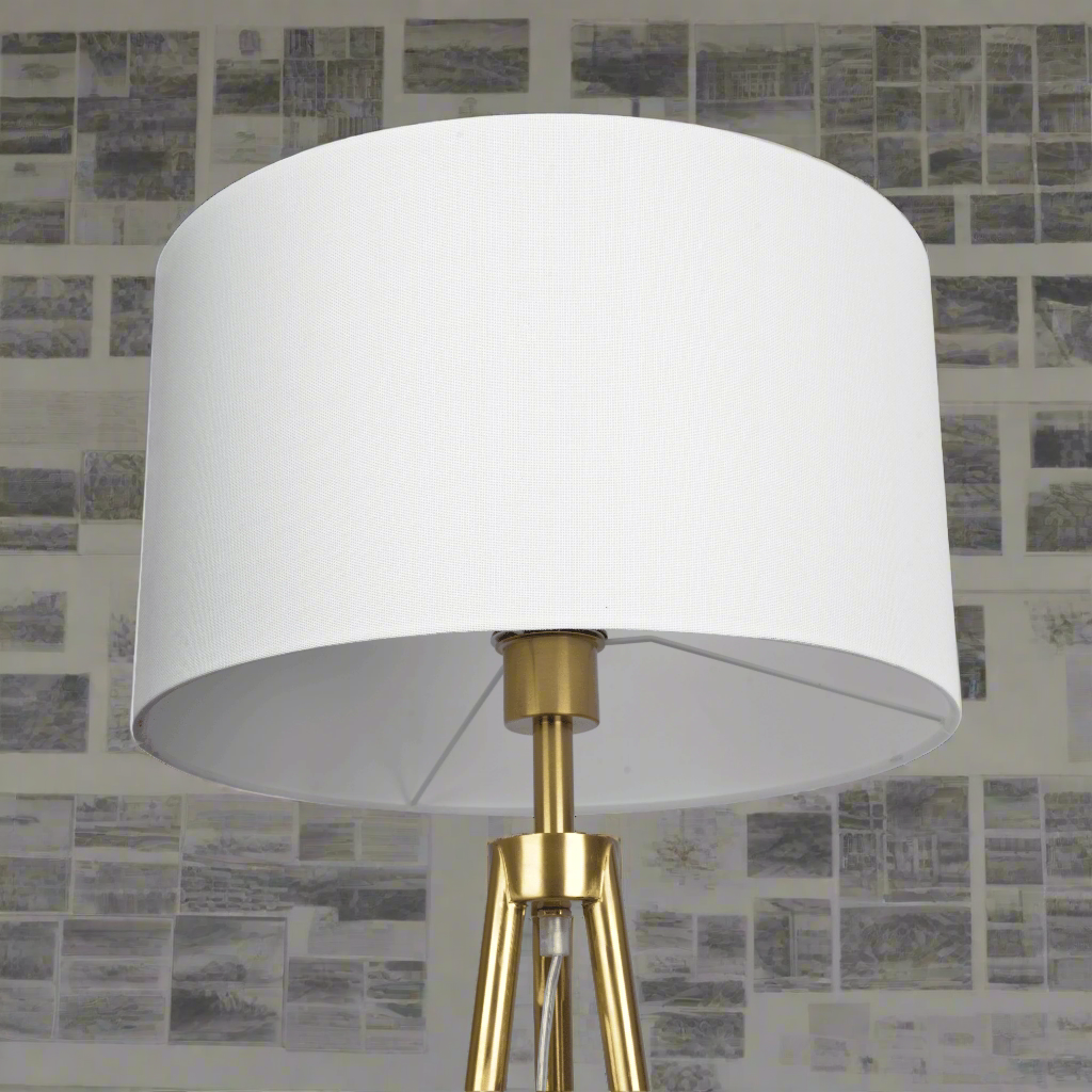 Sway Brass Gold Floor Lamp with On and Off Switch Triple Legs White Fabric Shade