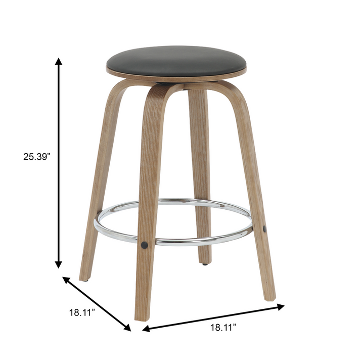 LeisureMod Wooden Counter Stool Pelya Collection Modern Style Washed Walnut Color in Black Dimensions.